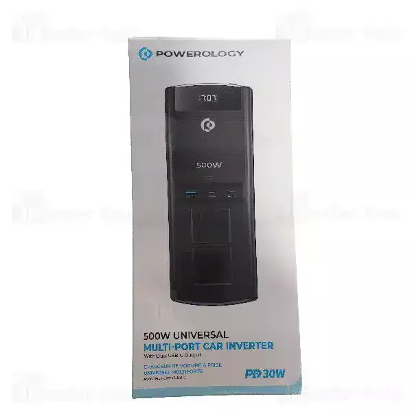 POWEROLOGY 500W UNIVERSAL MULTI-PORT CAR INVERTER WITH DUAL USB-C OUTPUT | PD 30W